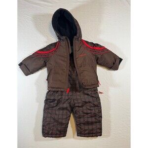 London Fog Boy 12 M Brown Plaid 2 Piece Snow Suit